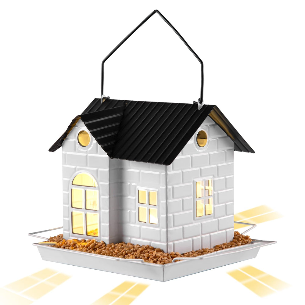 YKNTGIAO front view of hanging metal bird feeder showing elegant house design and durability