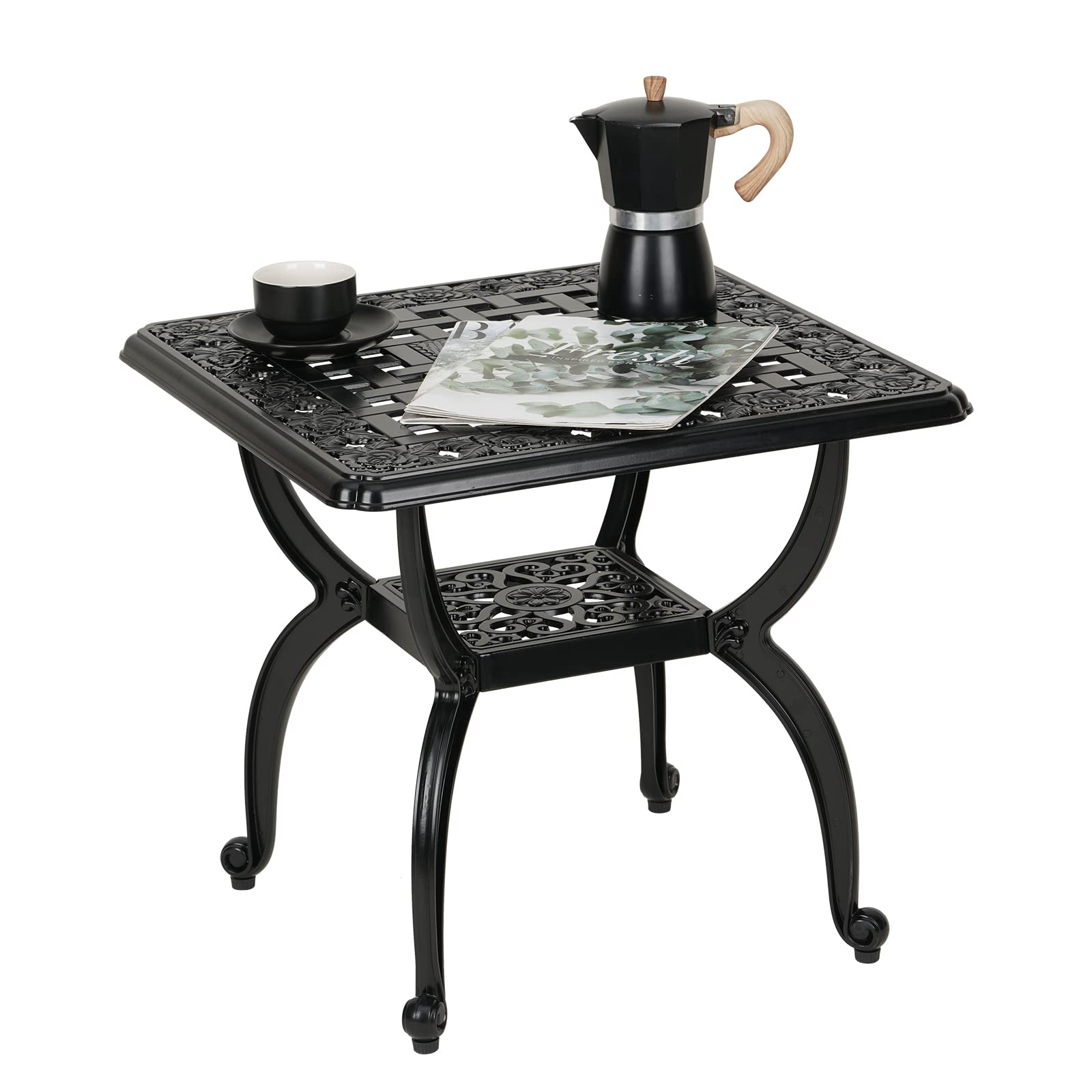 YKSY&YKSY front view of square black side table shows sturdy outdoor design