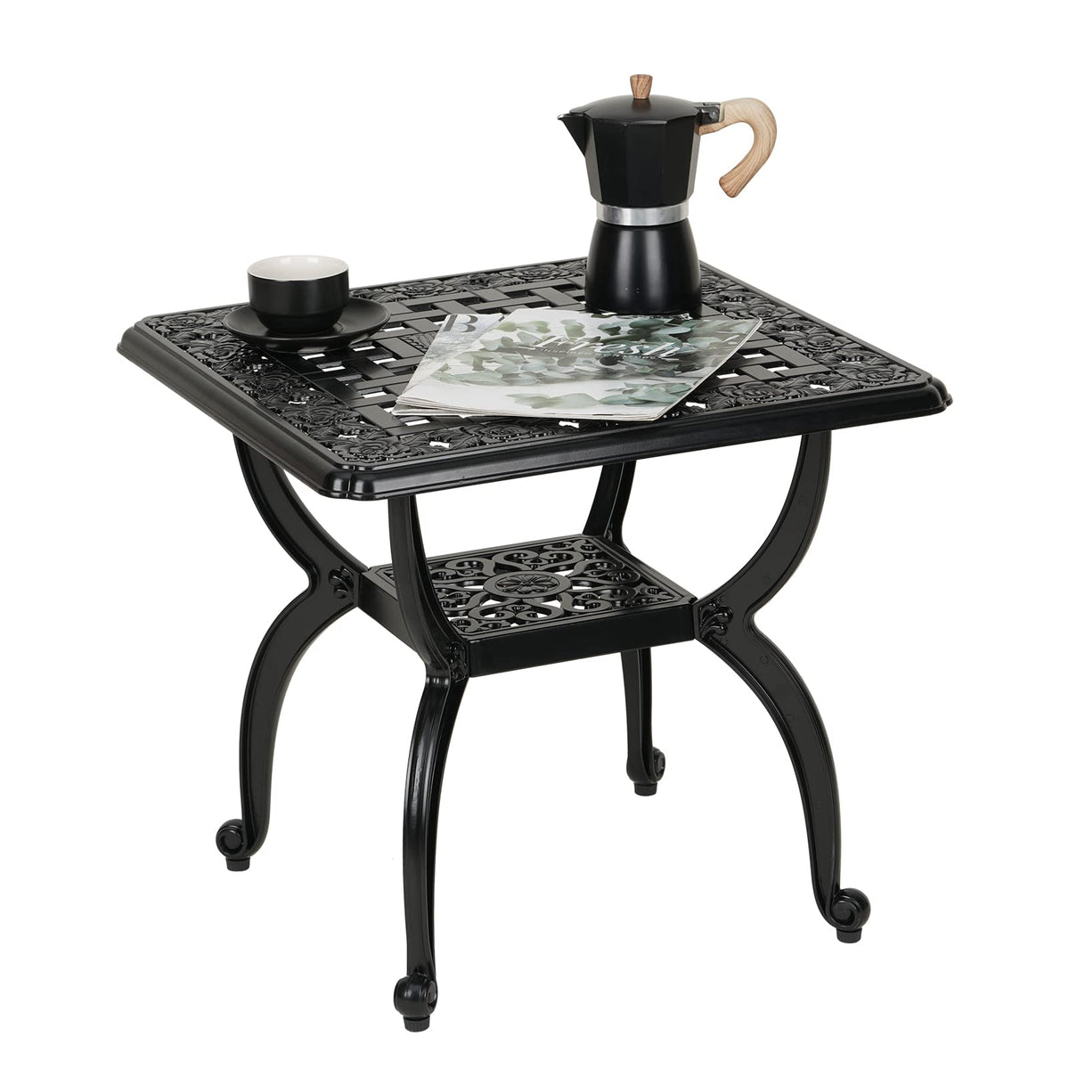 YKSY&YKSY front view of square black side table shows sturdy outdoor design