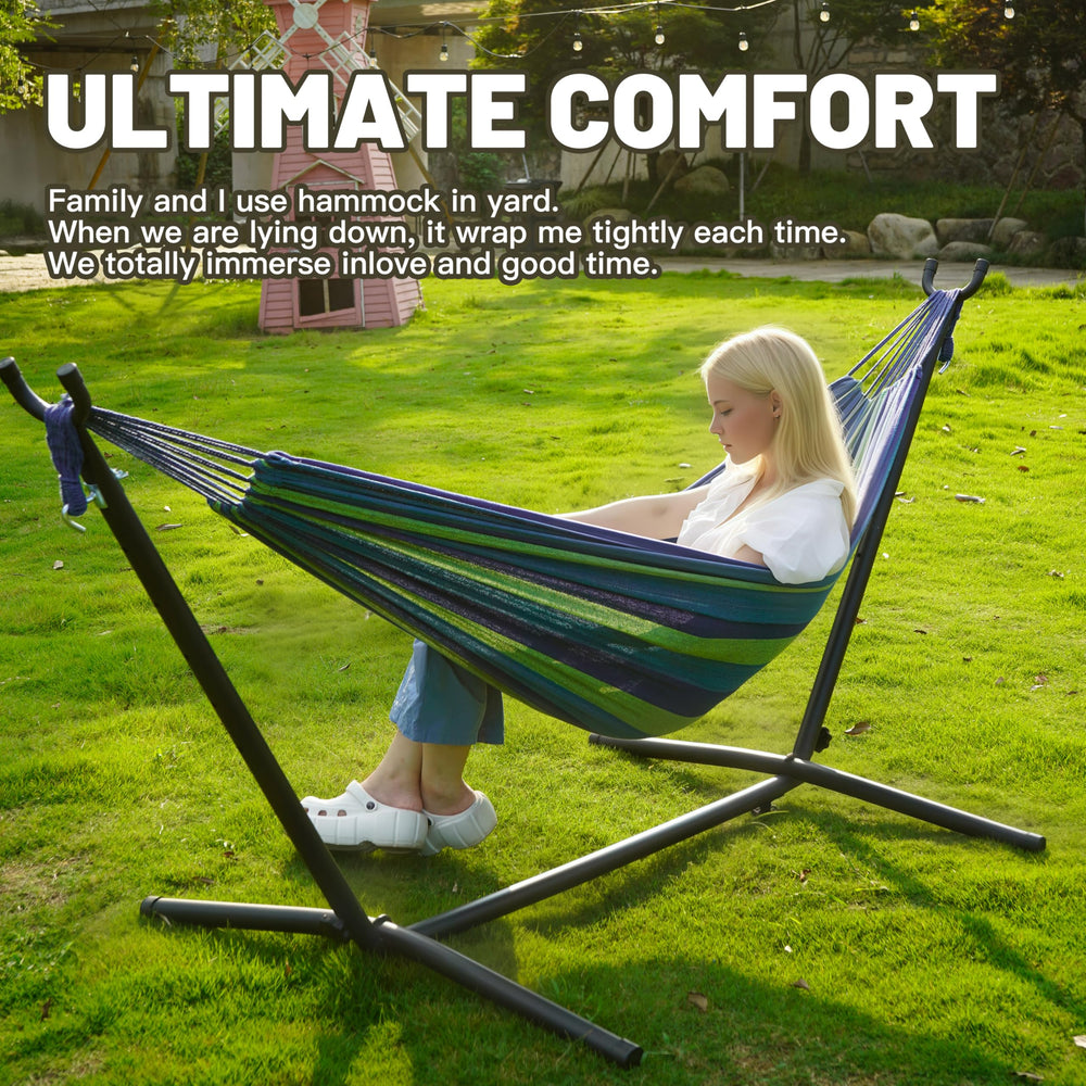 YKTEEDENS hammock on patio lifestyle scene showing outdoor relaxation benefit