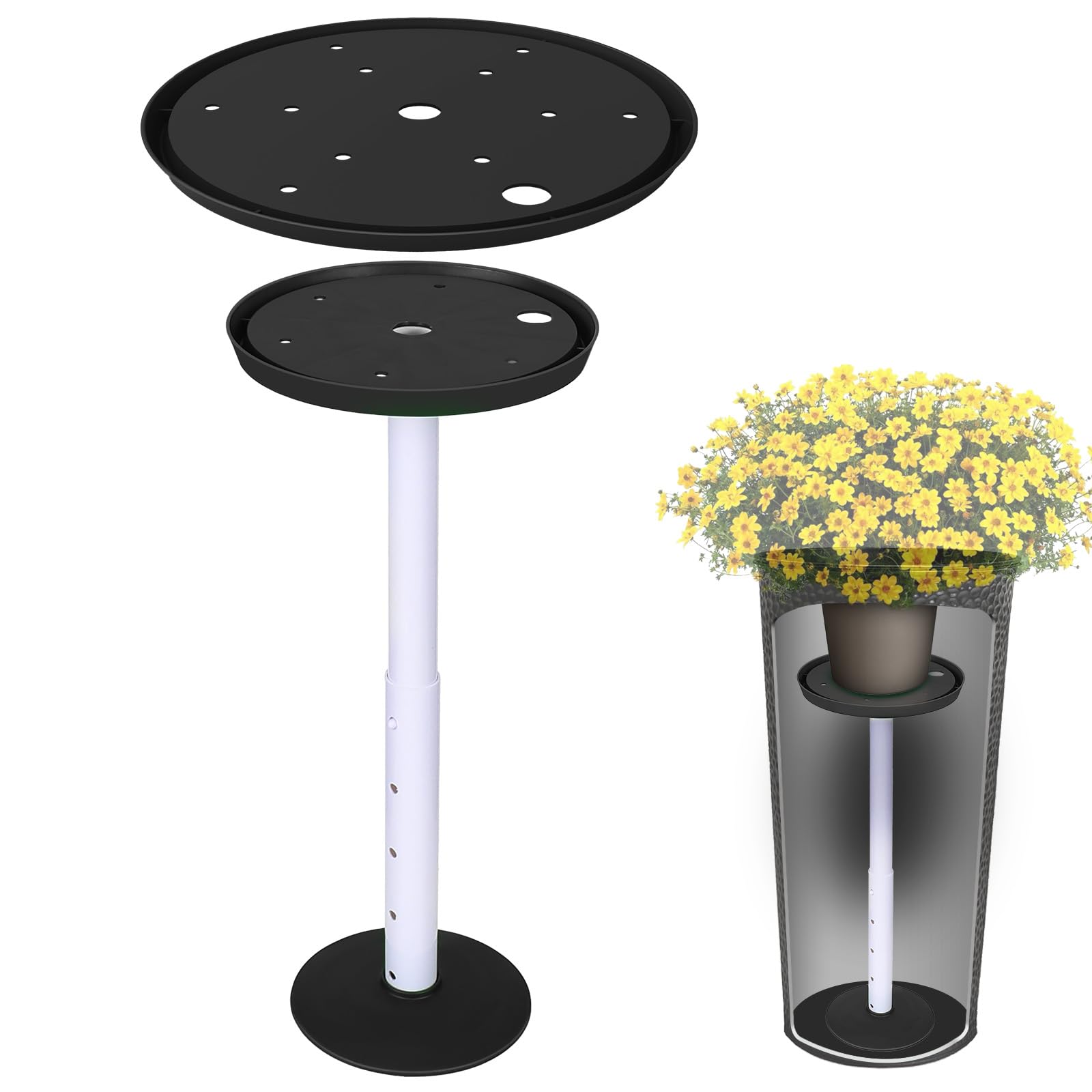 YLSAZL front-packaging showing two black adjustable plant risers and benefits