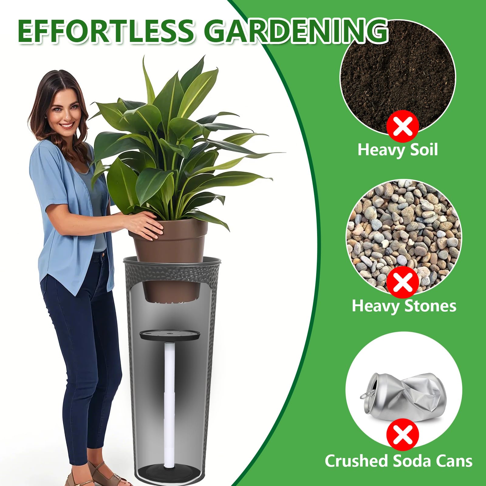 YLSAZL riser inside a tapered planter demonstrating fit for varied shapes