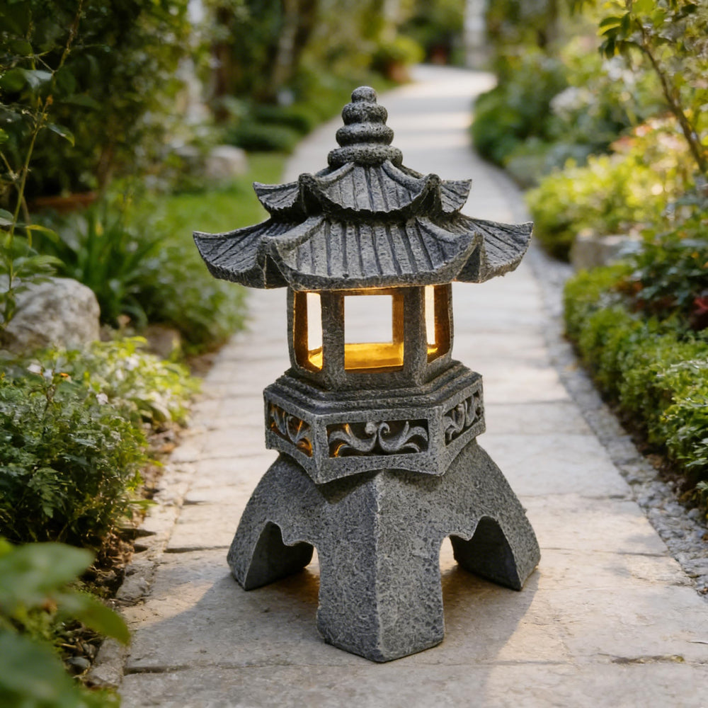 YLSMILE pagoda front view showing warm glow and serene presence
