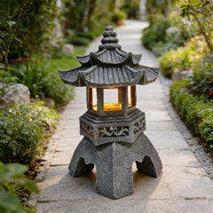 YLSMILE pagoda front view showing warm glow and serene presence