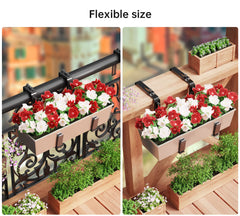 Y&M brackets mounted on balcony railing holding planter to show secure outdoor display benefit