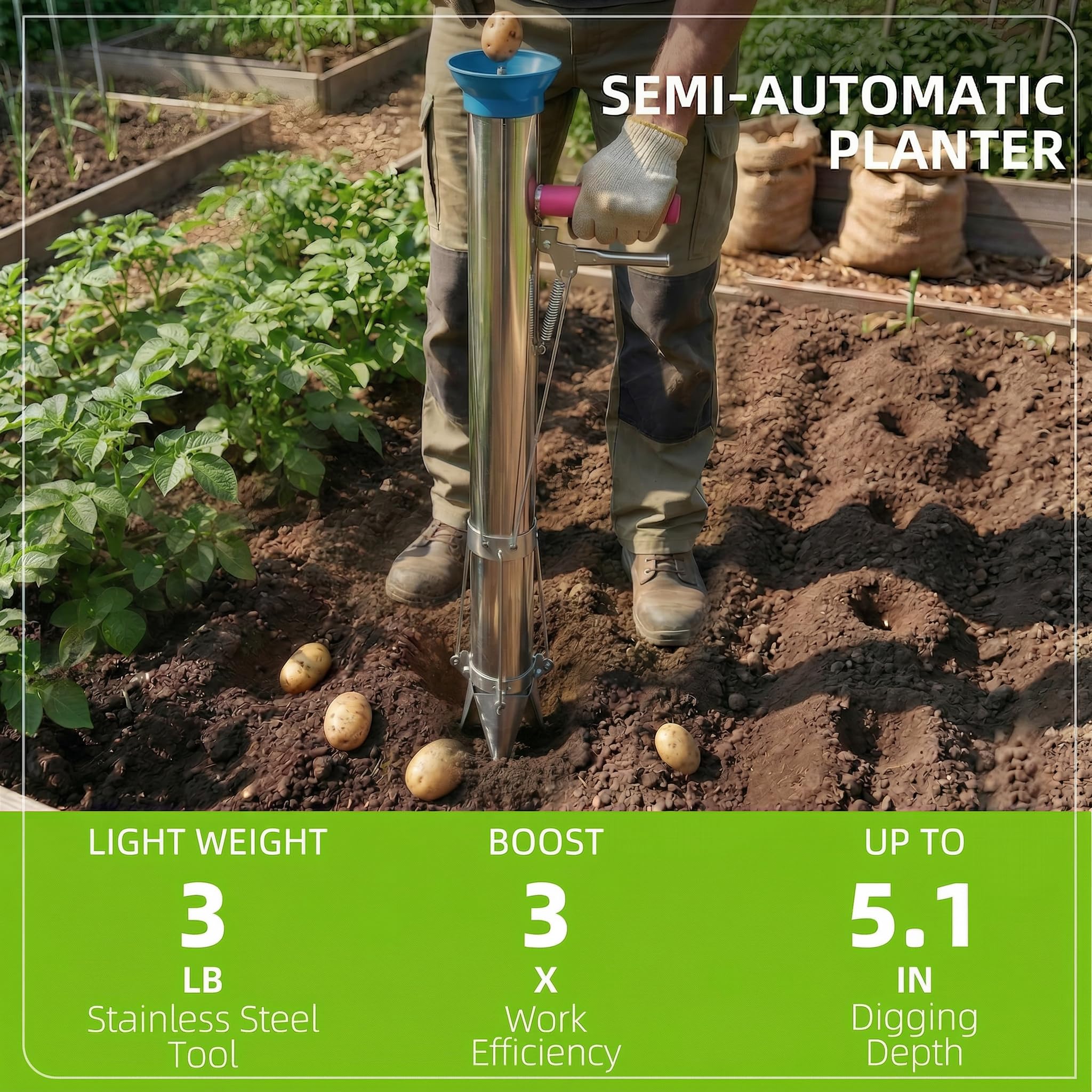 Ymachray tool in use planting a seedling to speed work and protect back