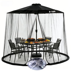 Ynabxptrix front view showing net on 10ft umbrella protecting seating