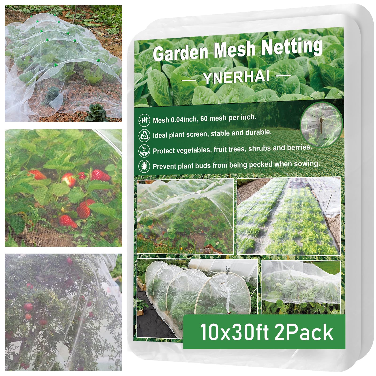 YNERHAI front packaging showing two 10x30ft net rolls and benefits