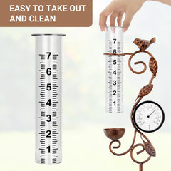 YNGFIL close-up of 7-inch glass tube graduation for precise rainfall tracking