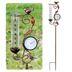YNGFIL front view stake with bird showing garden charm and weather reading