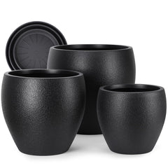 YNNICO front view of three black pots showing sizes and clean design for styling