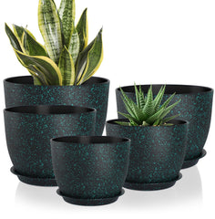 YNNICO front view of five green-speckled pots showing sizes and modern look
