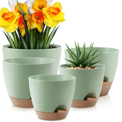 YNNICO front view of five green planters showing size range and modern look
