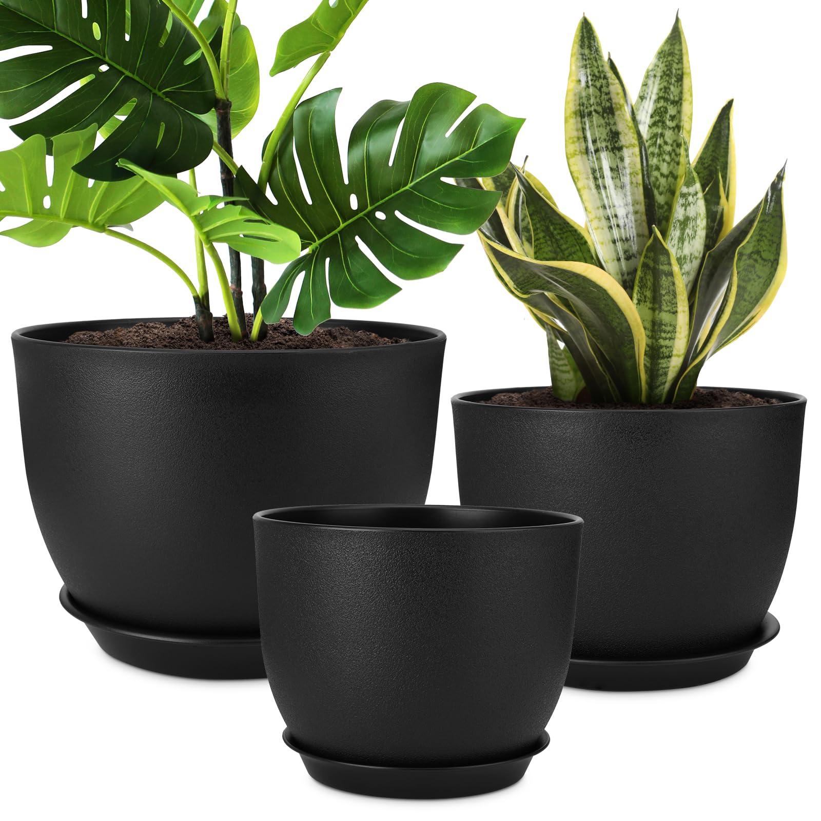 YNNICO front view of three black pots showing modern look and versatility