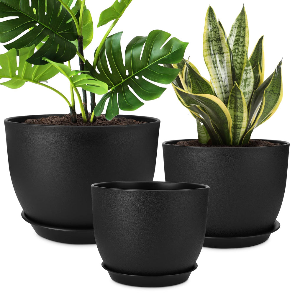 YNNICO front view of three black pots showing modern look and versatility