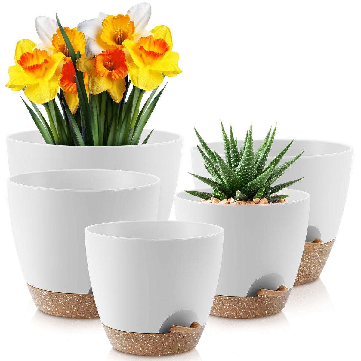 YNNICO front view of white planter collection showing sizes and modern look