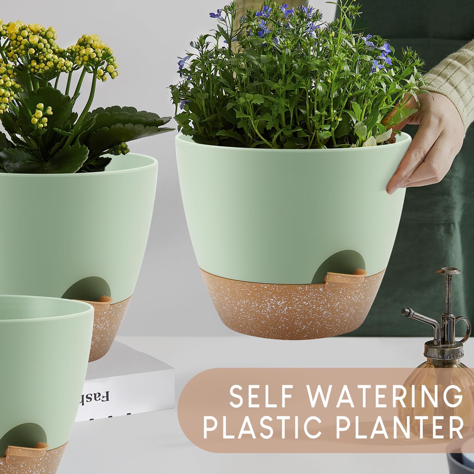 YNNICO planters staged on a patio showing weather-safe, decorative outdoor use