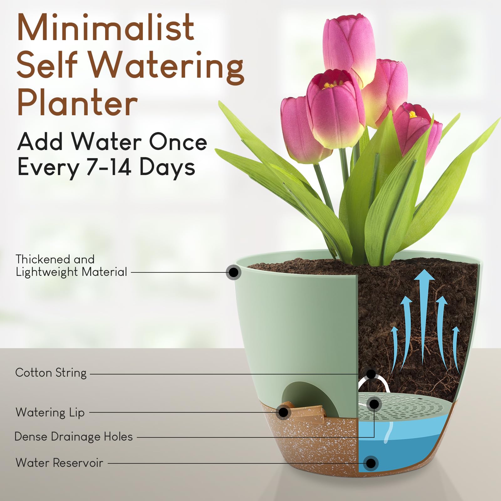 YNNICO planter with herbs on a windowsill demonstrating space-saving benefit