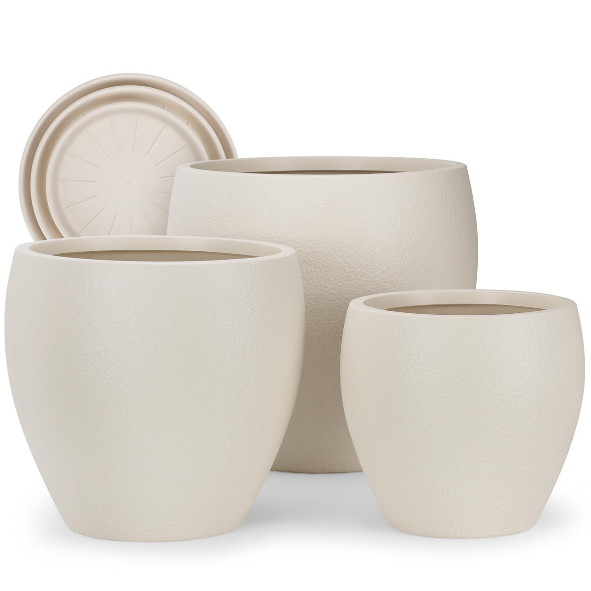 YNNICO front view of light beige planter set showing contemporary shape and balance