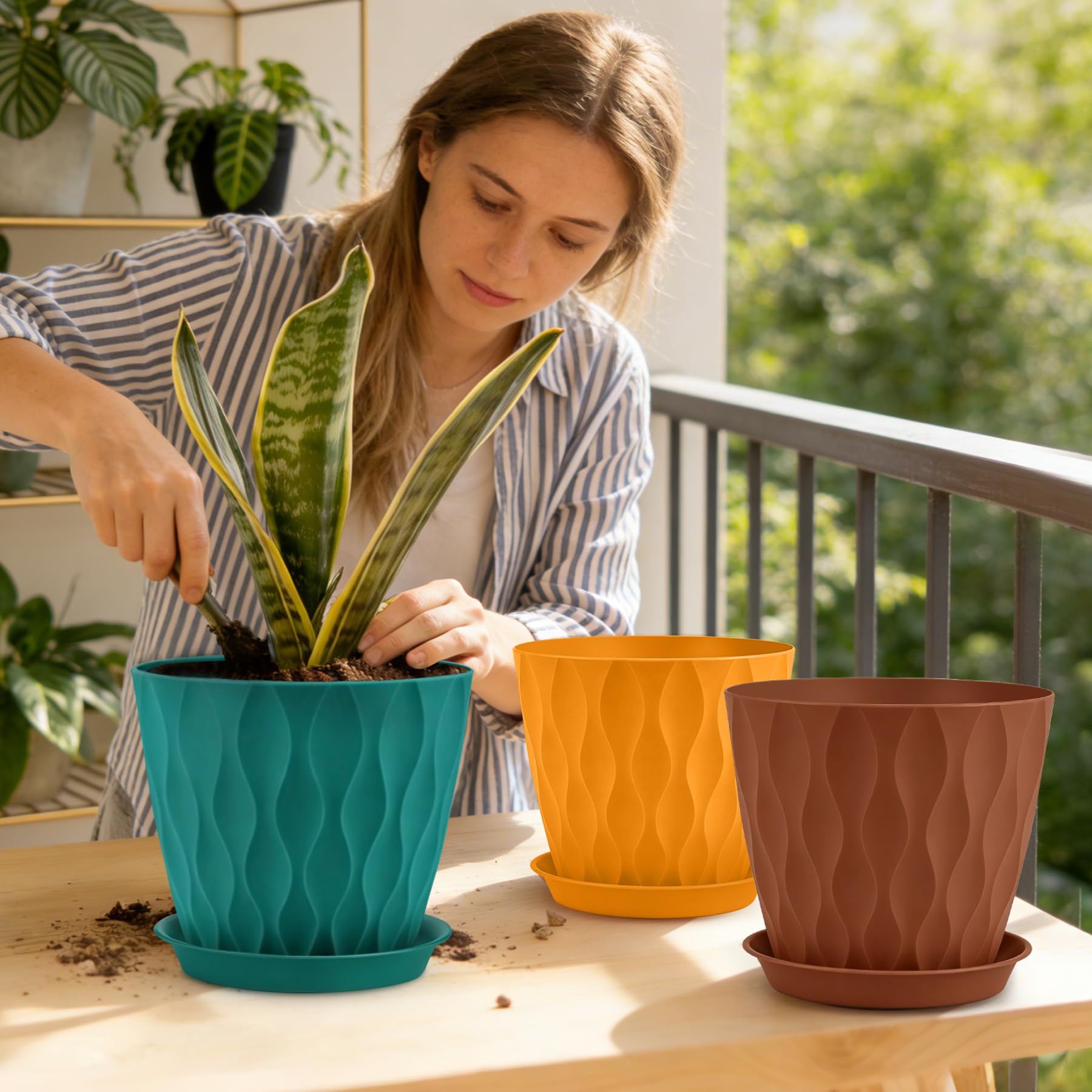 YNNICO pots on windowsill with houseplants demonstrating bright indoor decor benefit