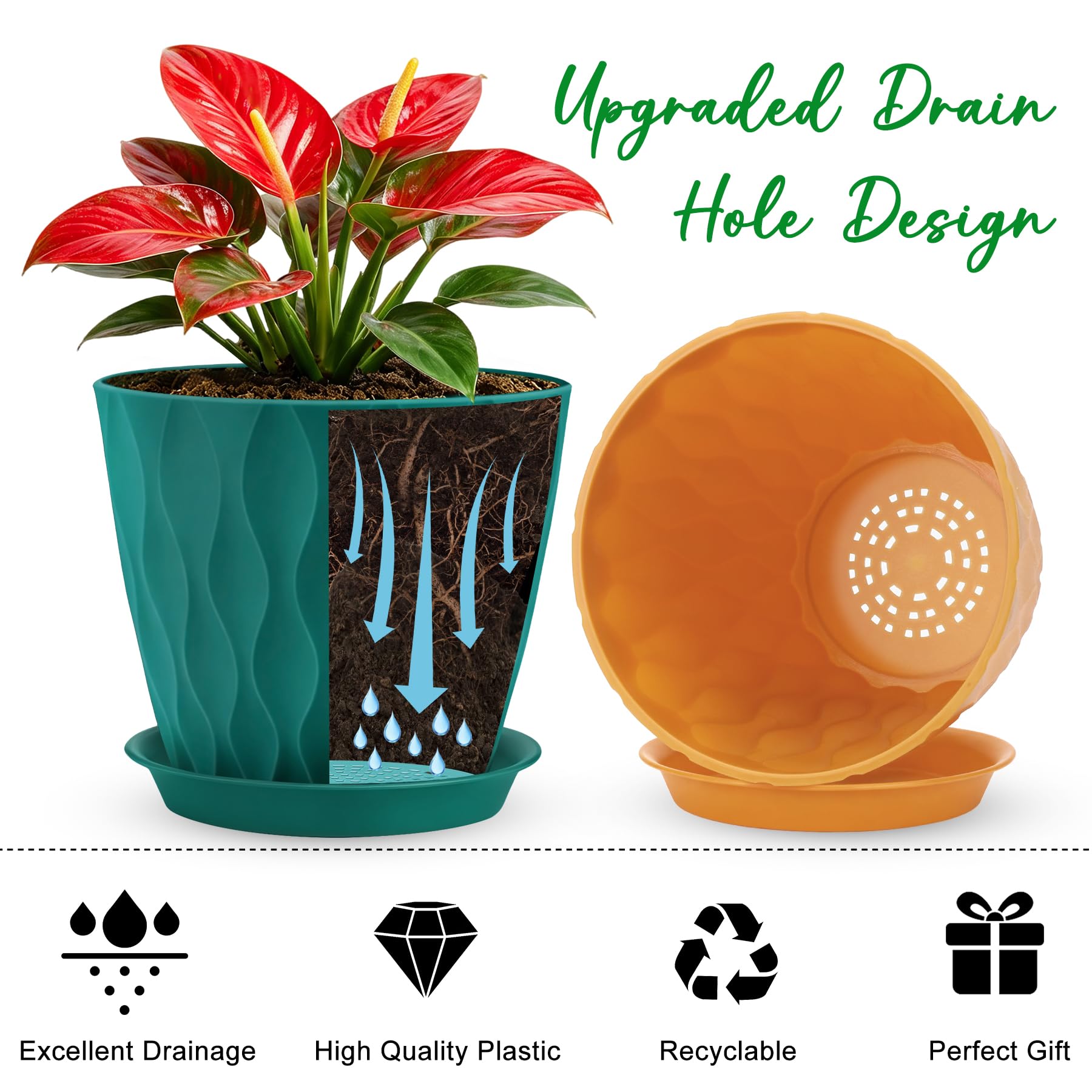 YNNICO pot with removable tray showing drainage hole and clean water capture benefit