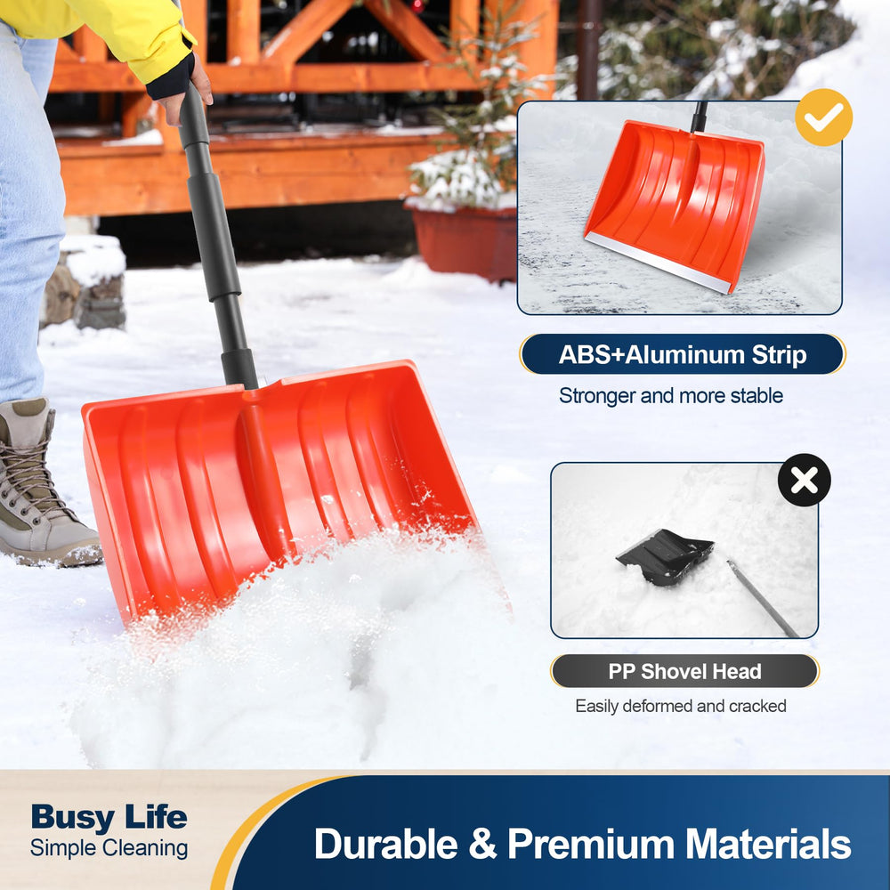 Yocada shovel beside a measuring tape showing adjustable 48-55 inch length