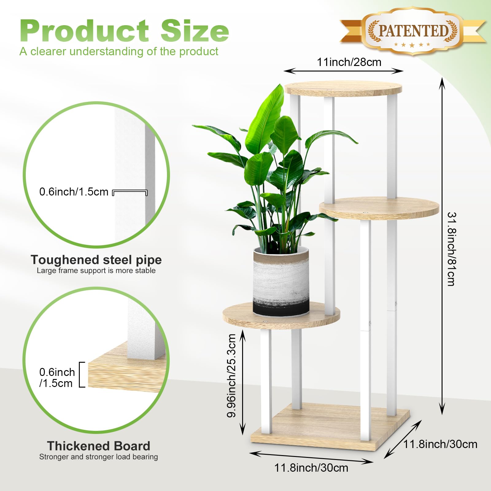 YOCOMEY close-up of oak-finish MDF shelf surface, durable texture for pot stability