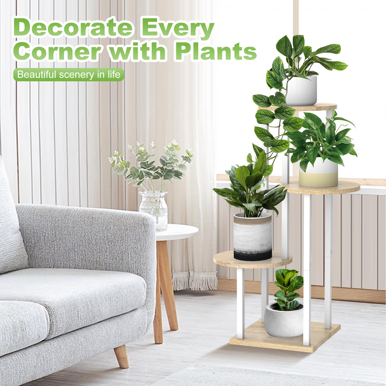 YOCOMEY shelf holding mixed potted plants, layered display increases sunlight access
