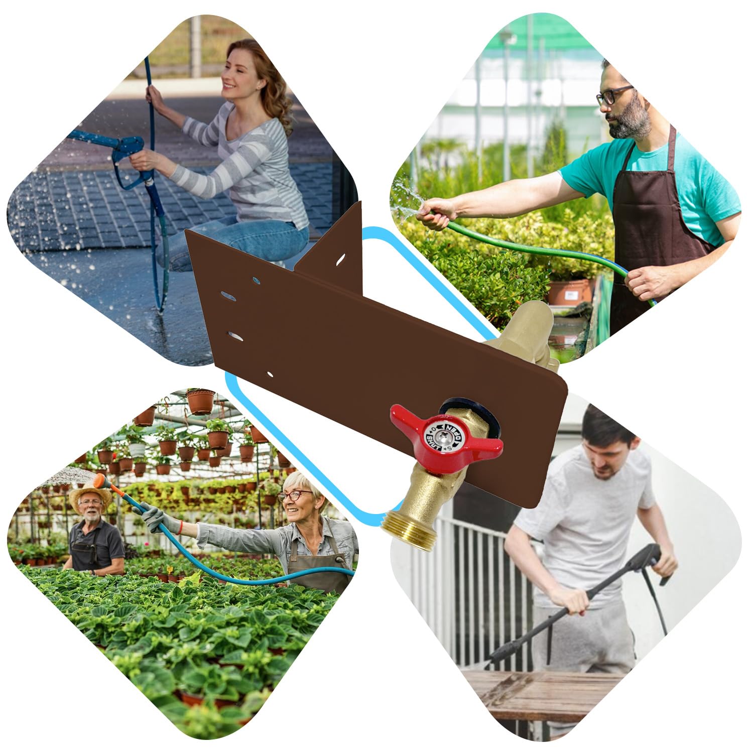 YOEXON lifestyle image watering plants showing neat hose management benefit