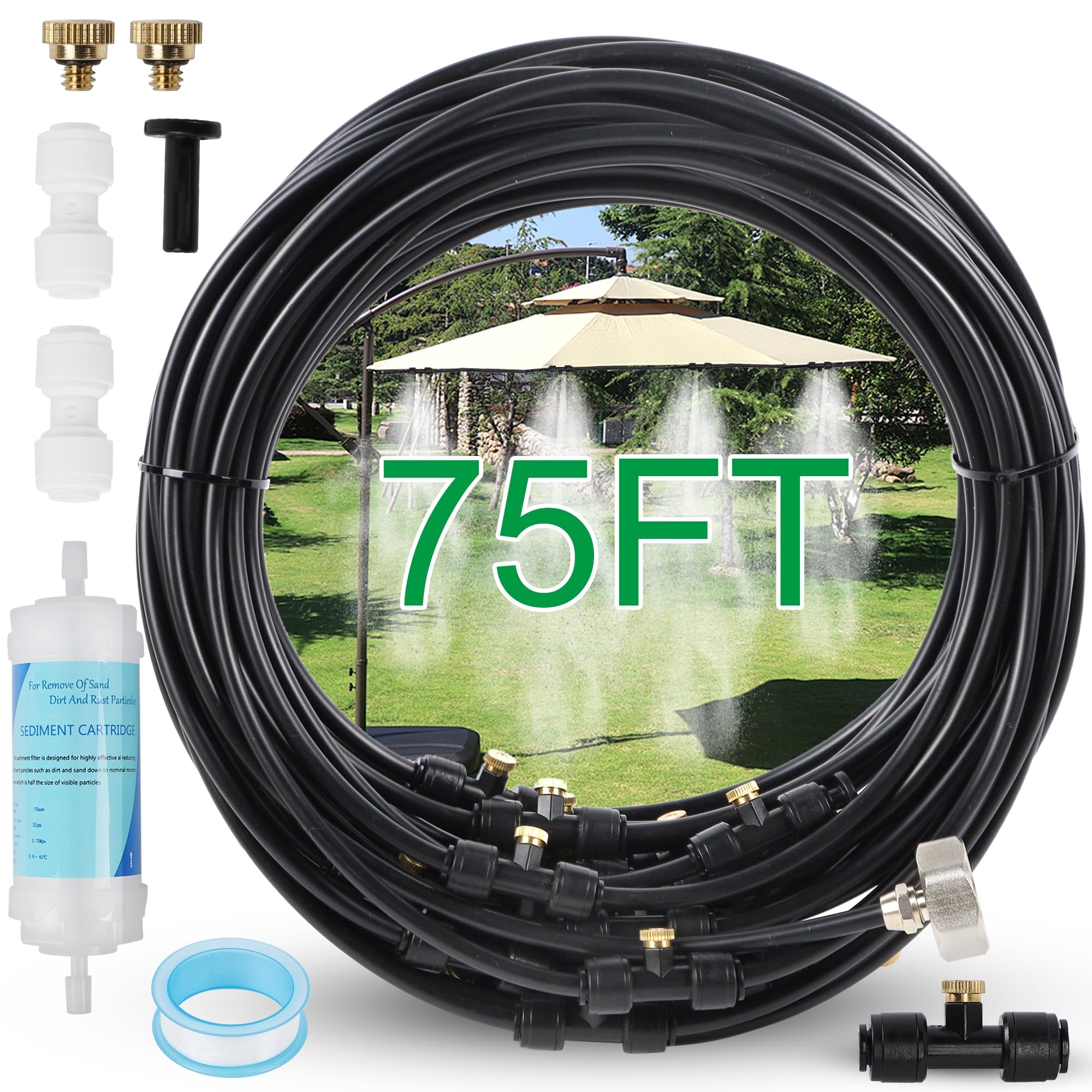 YOFIT front packaging showing misting system kit and contents for easy setup