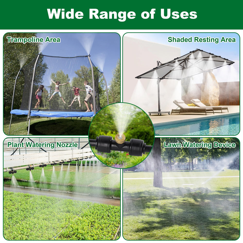 YOFIT patio scene with mist in use creating comfortable outdoor cooling