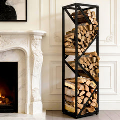 Yohsnor front view showing neat stacked logs and tidy storage benefit