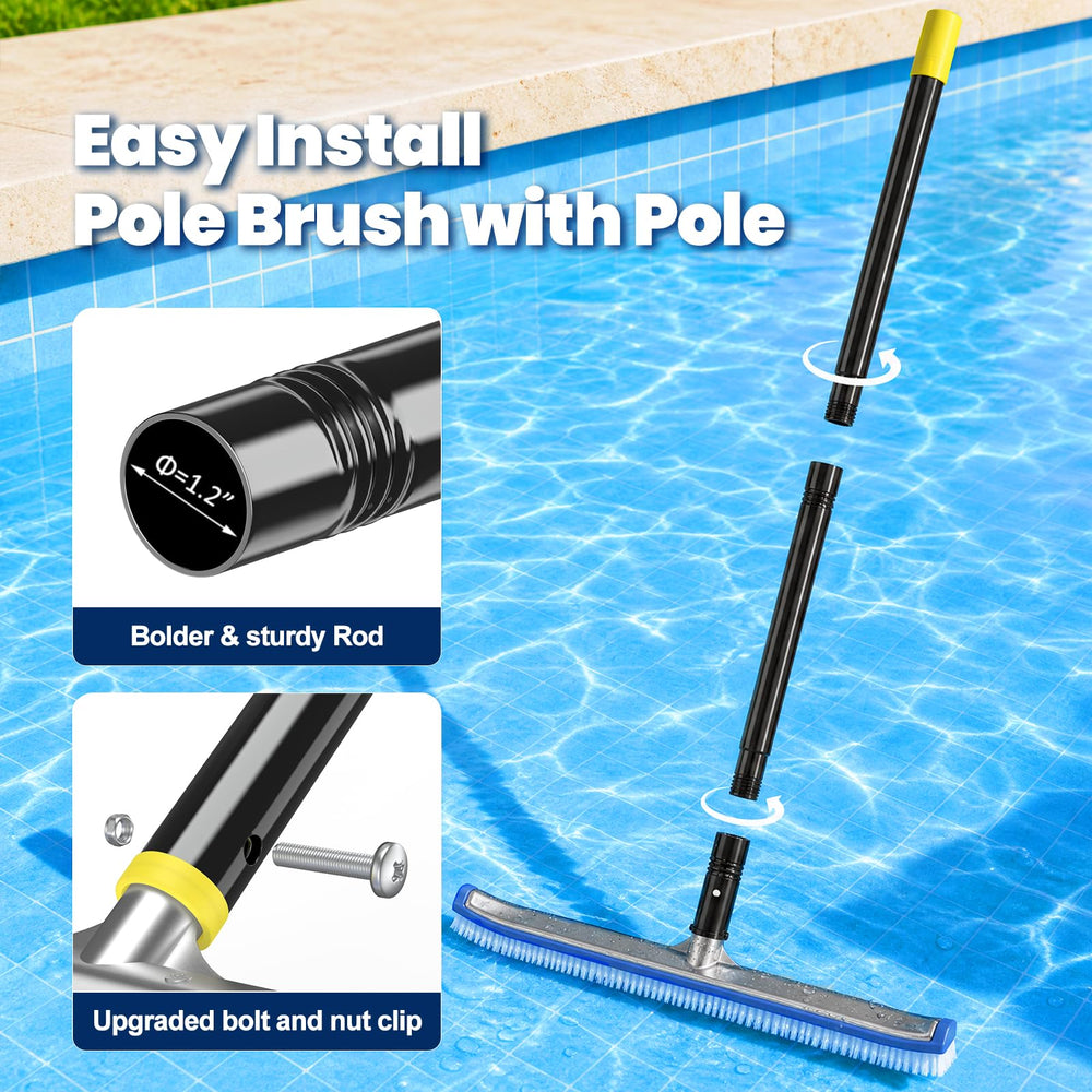 YOHSUGO pole beside skimmer for size comparison, 6 ft reach reduces stretching