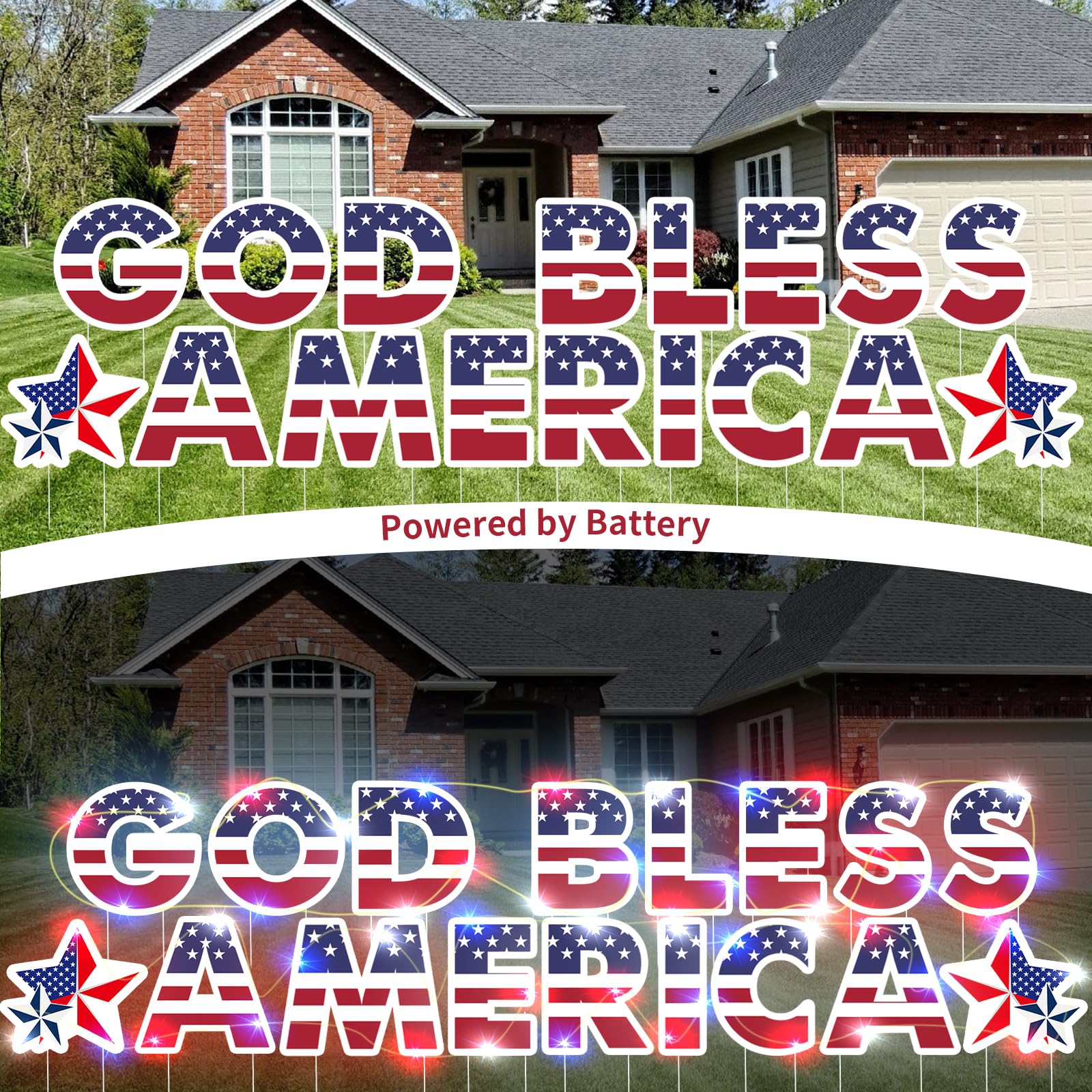 Yoirrat illuminated yard letters at night creating festive curb appeal