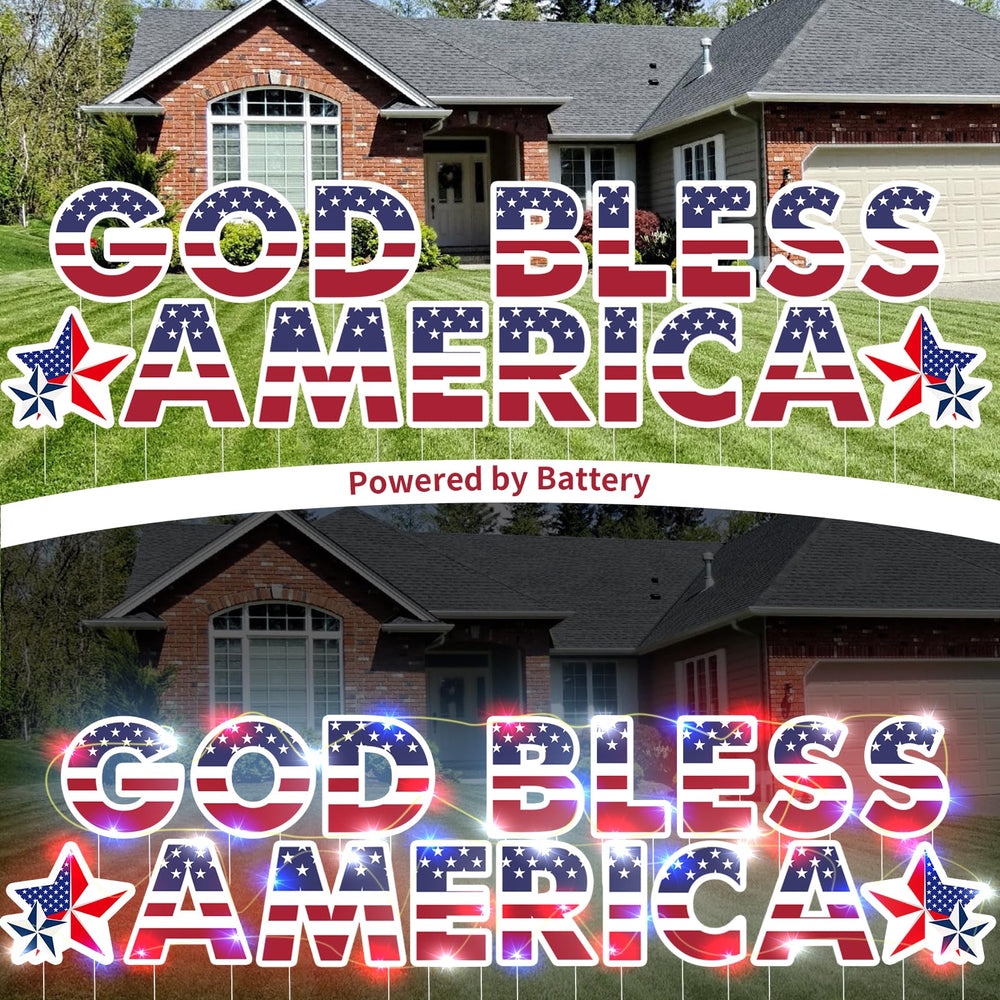 Yoirrat illuminated yard letters at night creating festive curb appeal