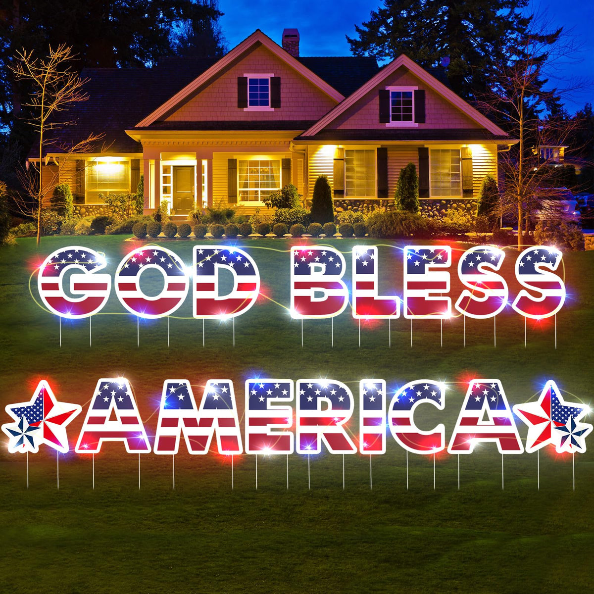 Yoirrat full yard sign set on lawn showing patriotic message and visibility