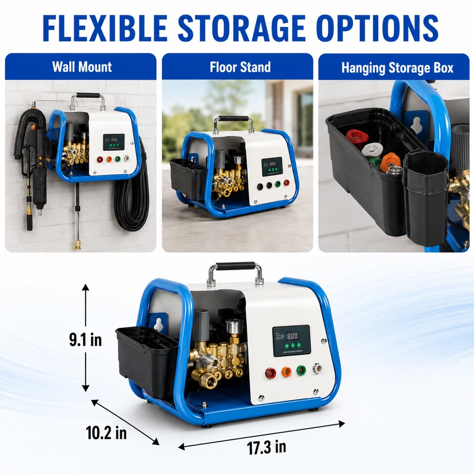 YOKING high-pressure hose and power cord stored neatly for organized transport