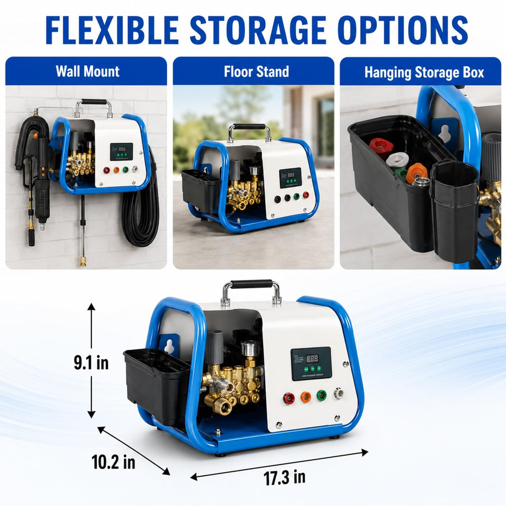 YOKING high-pressure hose and power cord stored neatly for organized transport
