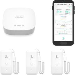 YoLink hub and three sensors shown together for easy setup and broad coverage