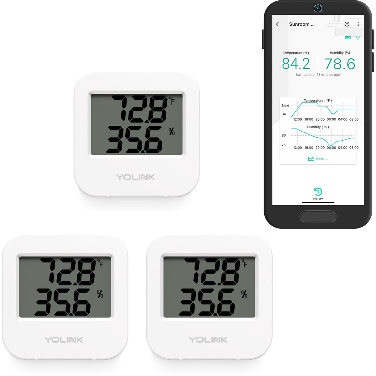 YoLink front view showing compact sensor and clear labeling for easy installation
