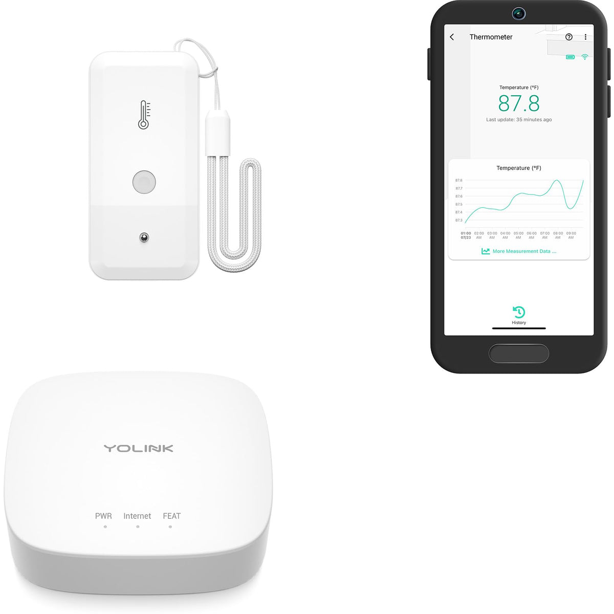 YoLink front view showing compact thermometer and clear display for easy monitoring
