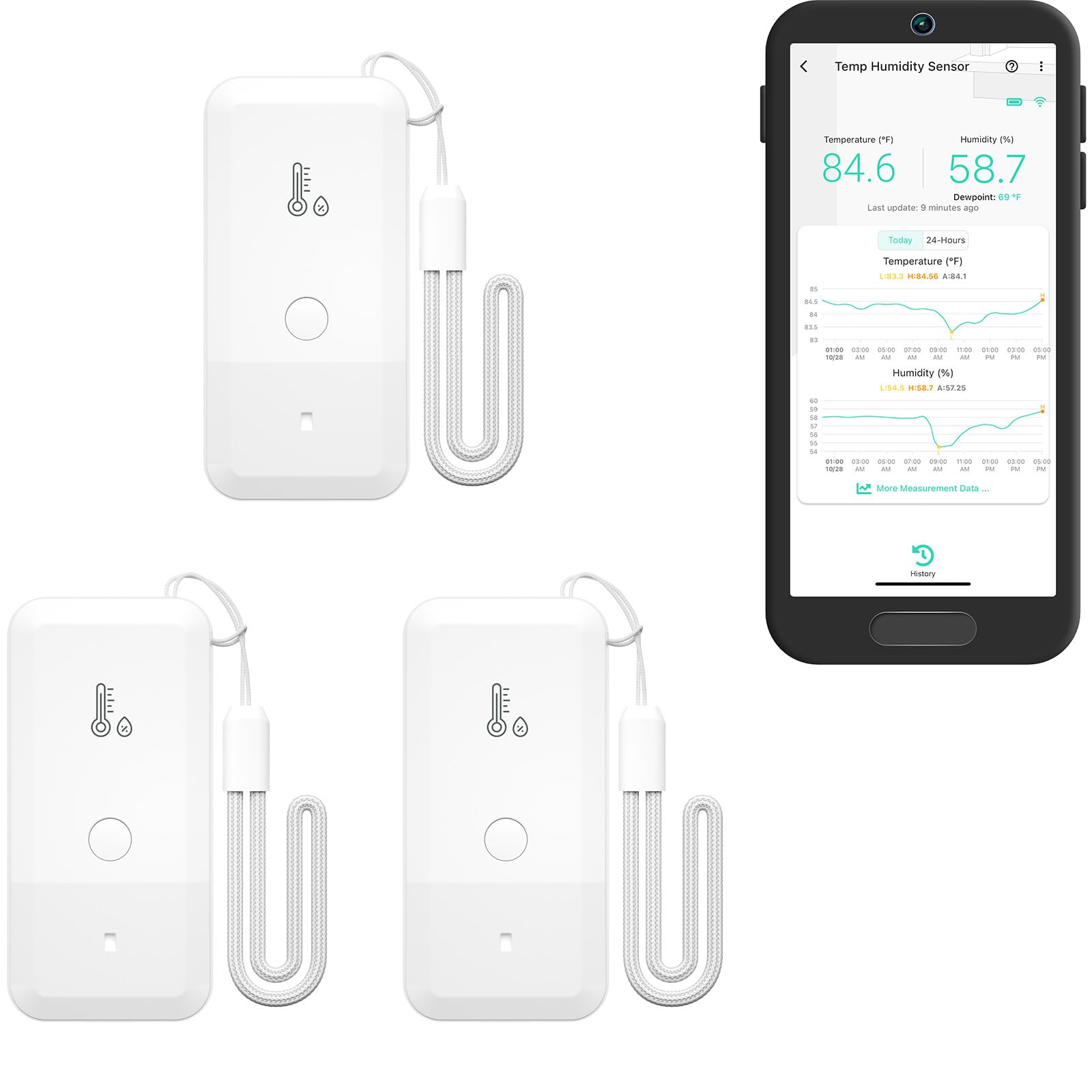 YoLink front packaging showing sensor trio and key specs, clear product overview