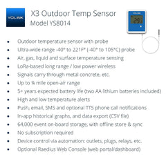 YoLink X3 probe close-up displays stainless probe tip for accurate liquid temperature readings