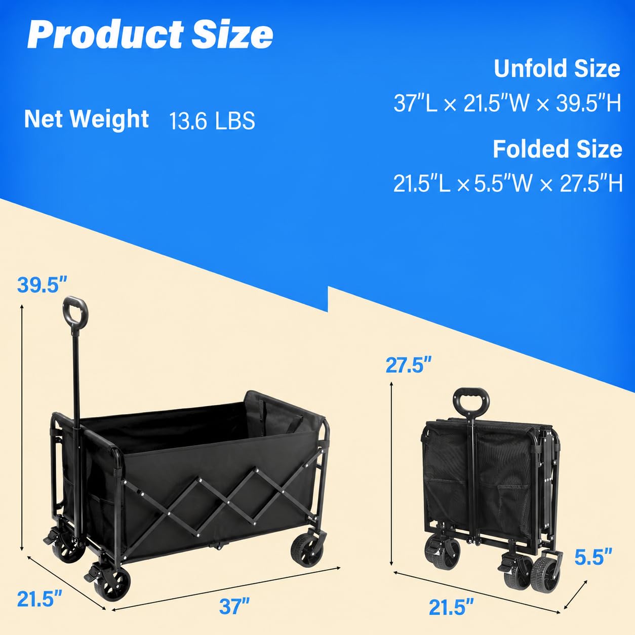 Yollber wagon folded compact for easy trunk storage benefit
