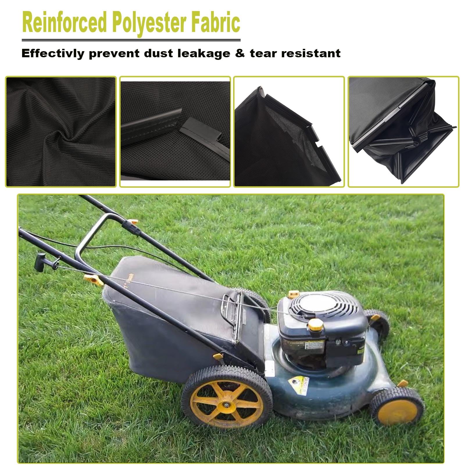 Yooank in use on walk-behind mower collecting fresh grass clippings efficiently