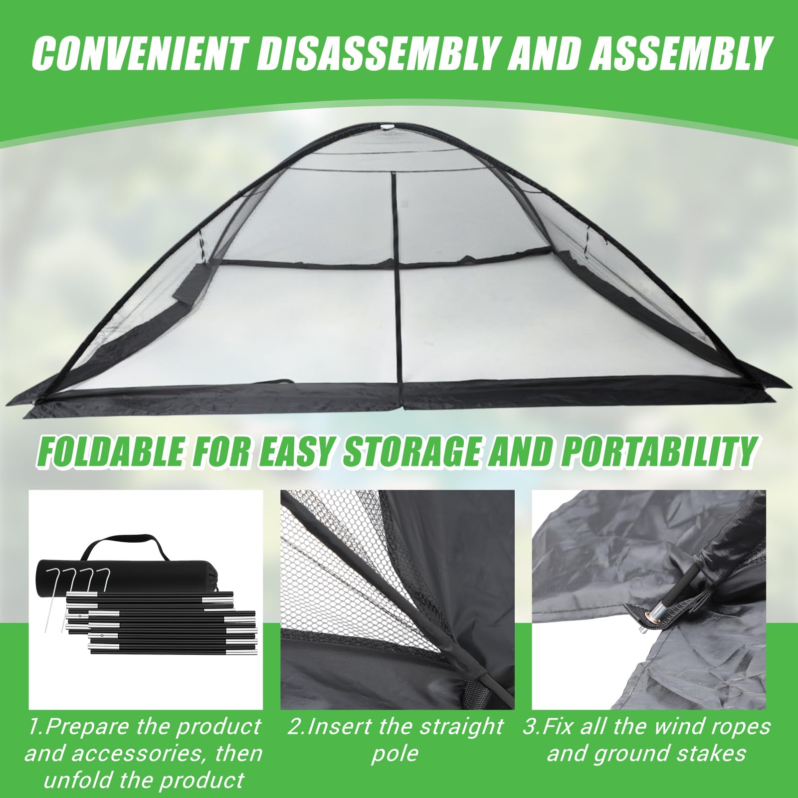 Yoojahow fiberglass pole close-up illustrating flexible, tool-free assembly