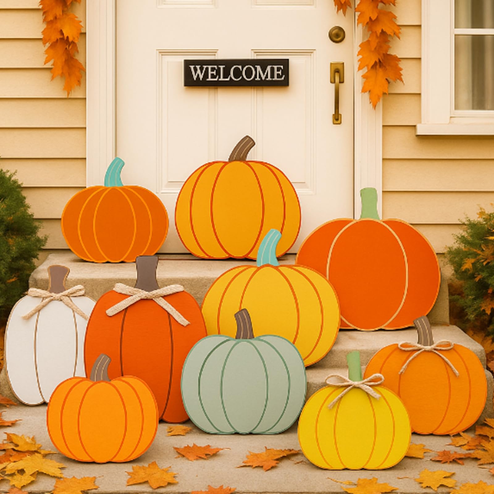 Yookeer front view of 10-piece pumpkin set showing coordinated seasonal curb appeal