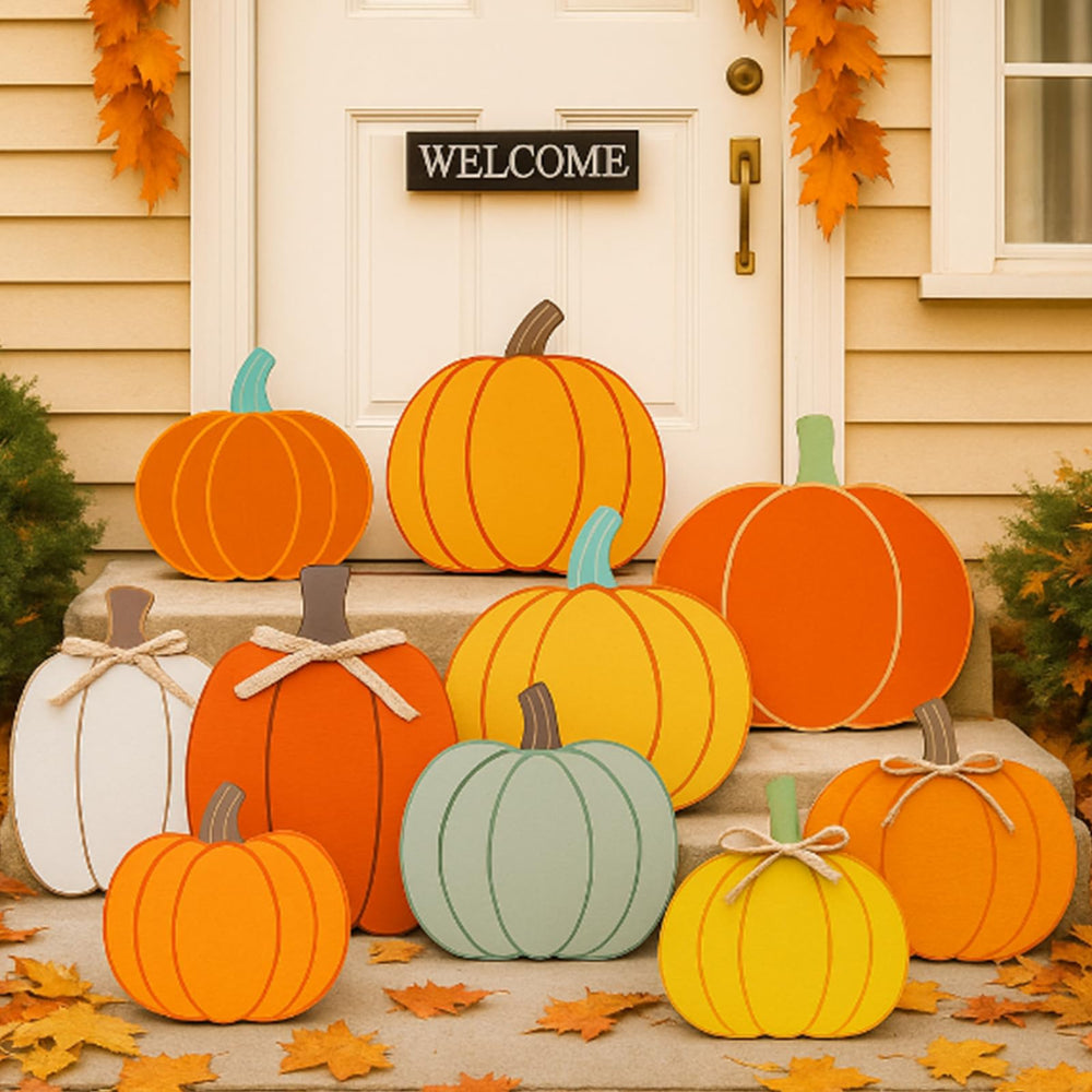 Yookeer front view of 10-piece pumpkin set showing coordinated seasonal curb appeal