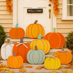 Yookeer front view of 10-piece pumpkin set showing coordinated seasonal curb appeal