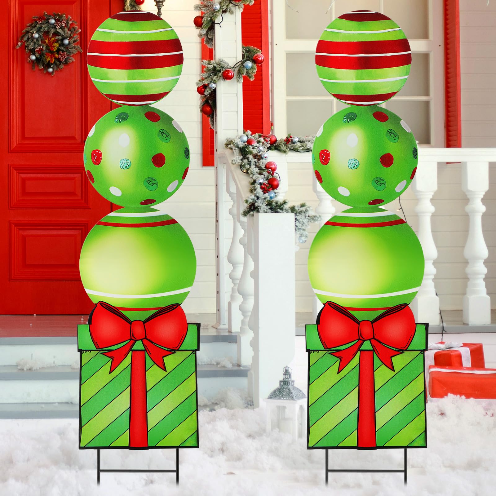 Yookeer front view lawn stakes showing bright peppermint design and curb appeal